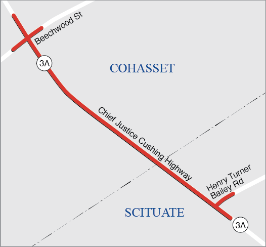 COHASSET AND SCITUATE: CORRIDOR IMPROVEMENTS AND RELATED WORK ON JUSTICE CUSHING HIGHWAY (ROUTE 3A), FROM BEECHWOOD STREET TO HENRY TURNER BAILEY ROAD 